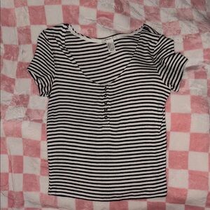 Forever 21 Black & White Striped Scoop Crop Top